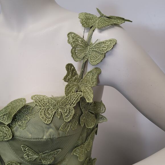 Green Apple Butterfly Dress Corset Formal Prom Wedding Bridesmaid - Picture 10 of 11